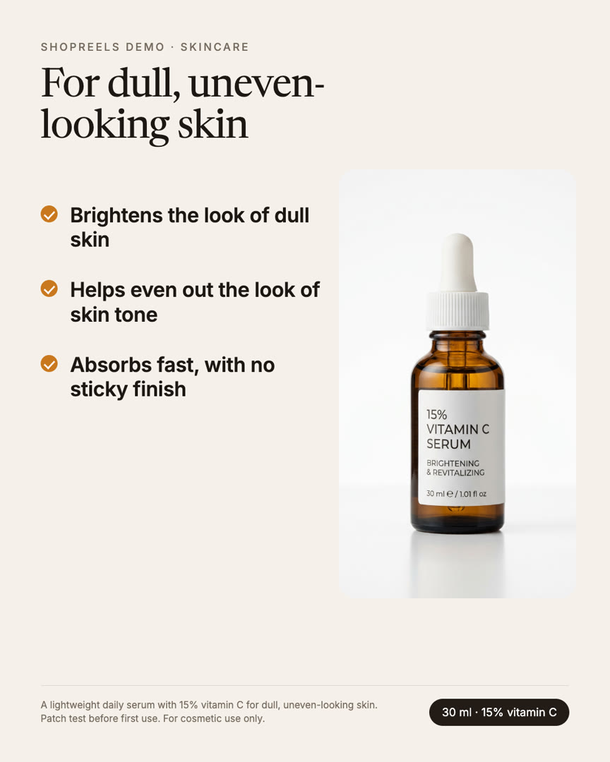 Gallery card listing three benefits of a vitamin C serum