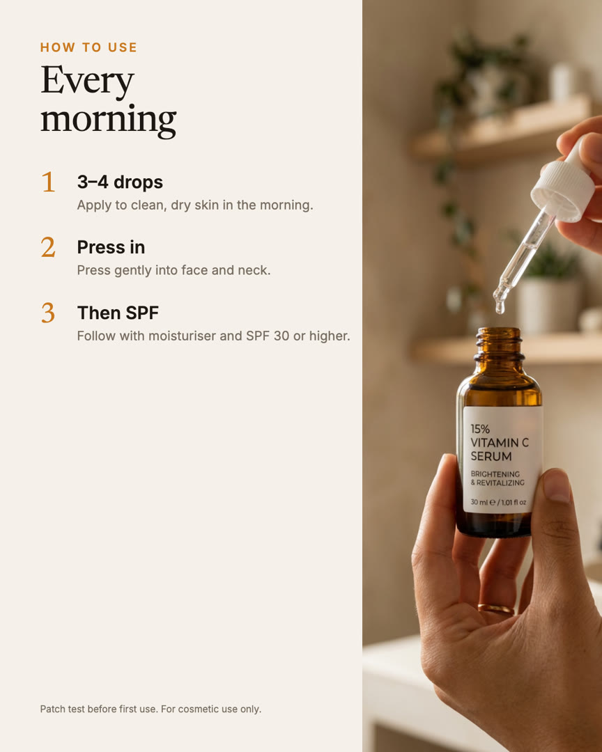 Gallery card with three steps of how to use the serum
