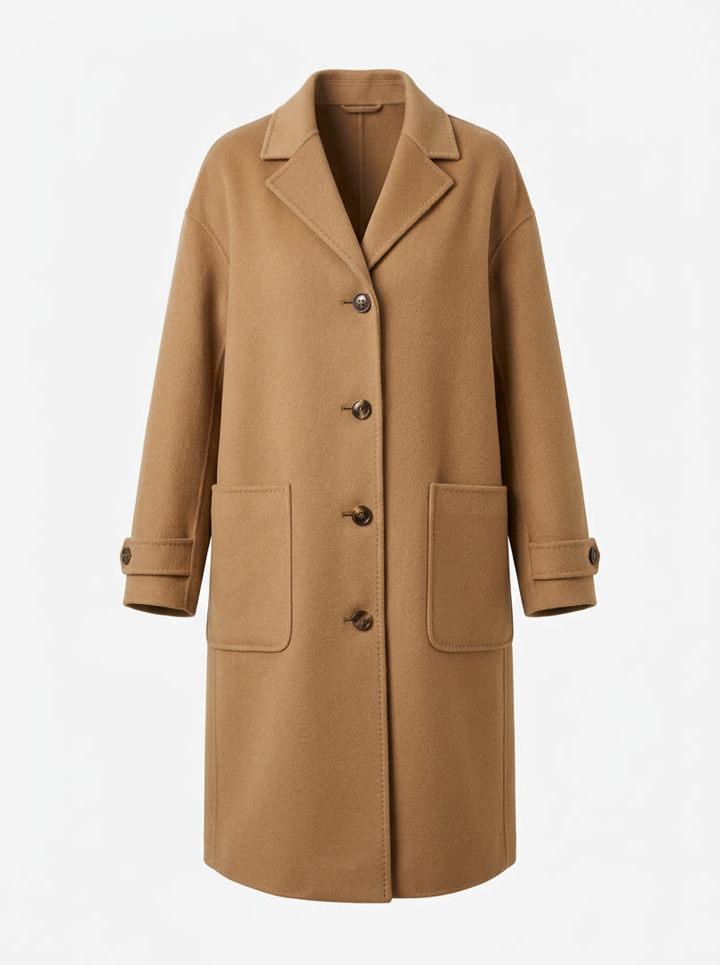 Flat pack-shot of a wool overcoat